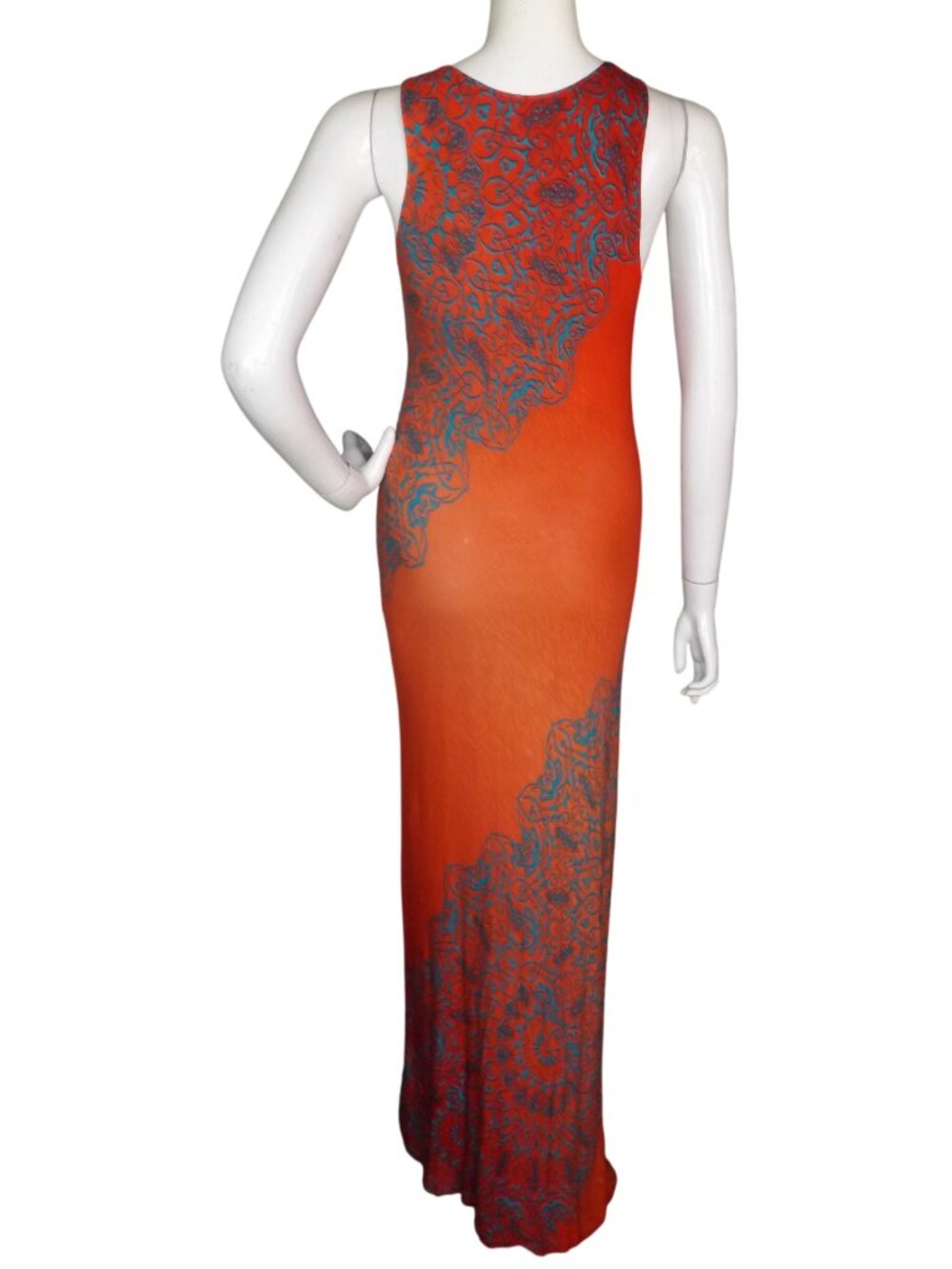 TOMMY BAHAMA Maxi Tank Dress, M, Red-Orange/Teal swirl pattern,Rayon, Scoop neck - Picture 5 of 12